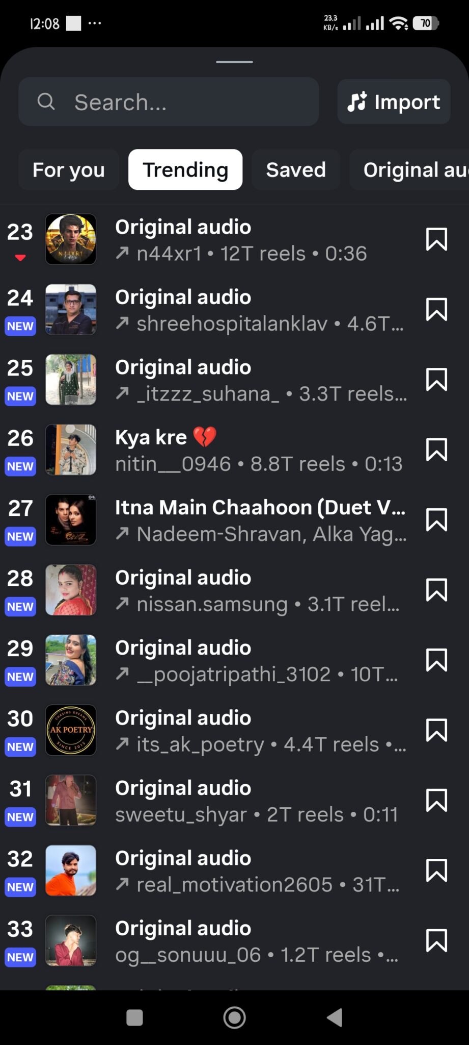 trending instagram reels songs